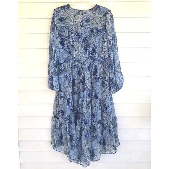 Joie NEW Blue Parisian Paisley Watercolor Tiered Flowy Midi / Long Dress Large - Picture 4 of 9